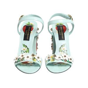 Dolce & Gabbana Mint Green Floral Studs Heels Sandals Women's Shoes